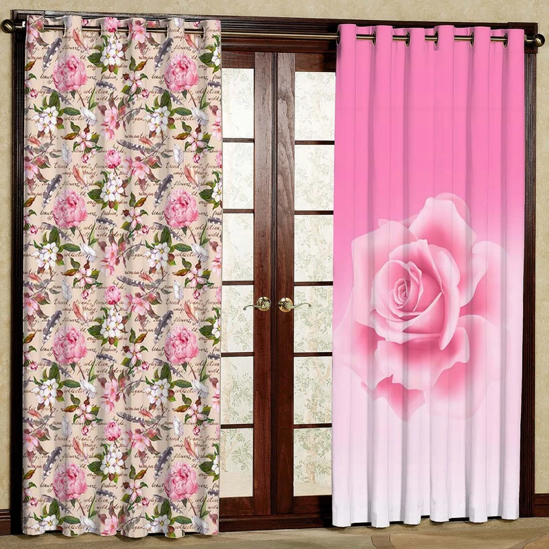 پرده بارمان دکور طرح صورتی مدل هازان پانچی کد 5369 W سایز 140x280 سانتی متر