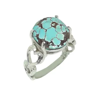 انگشتر نقره زنانه مدل نگین فیروزه نیشابوری کد 102