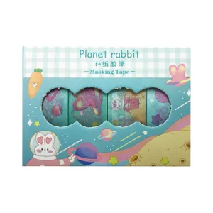 چسب کاغذی مدل واشی طرح Dream rabbit عرض 1.5 سانتی متر مجموعه 4 عددی