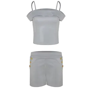 ست تاپ و شلوارک زنانه کد 7085 رنگ طوسی