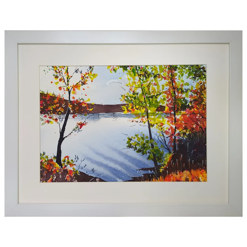 تابلو نقاشی آبرنگ طرح دریاچه پاییزی کد 47