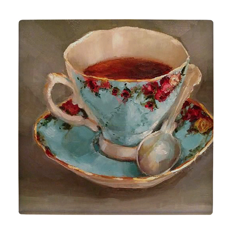 کاشی کارنیلا طرح نقاشی فنجان چایی مدل لوحی کد klh1929