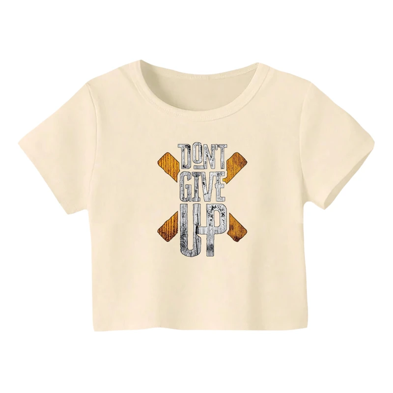 کراپ‌ تی‌شرت آستین کوتاه زنانه مدل نوشته کد 7