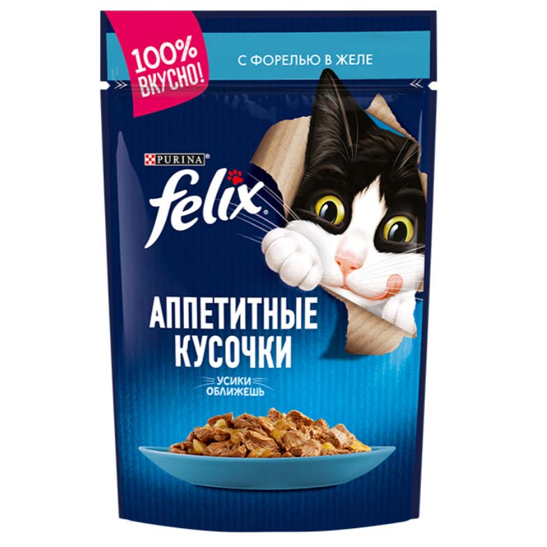 غذای پوچ گربه فلیکس مدل اشتها آور ماهی قزل آلا در ژله وزن 85 گرم