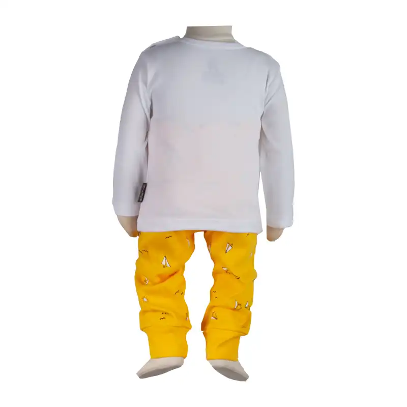 ست 3 تکه لباس نوزادی  آدمک مدل موشک کد 110035 رنگ لیمویی