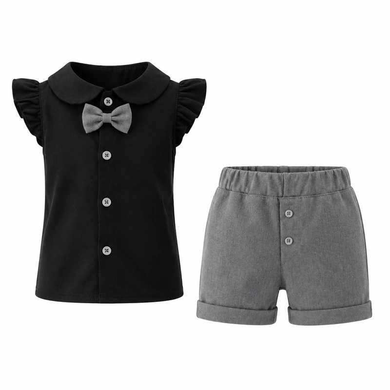 ست شومیز و شلوارک آستین کوتاه دخترانه مدل نخ پنبه کتان کد 926