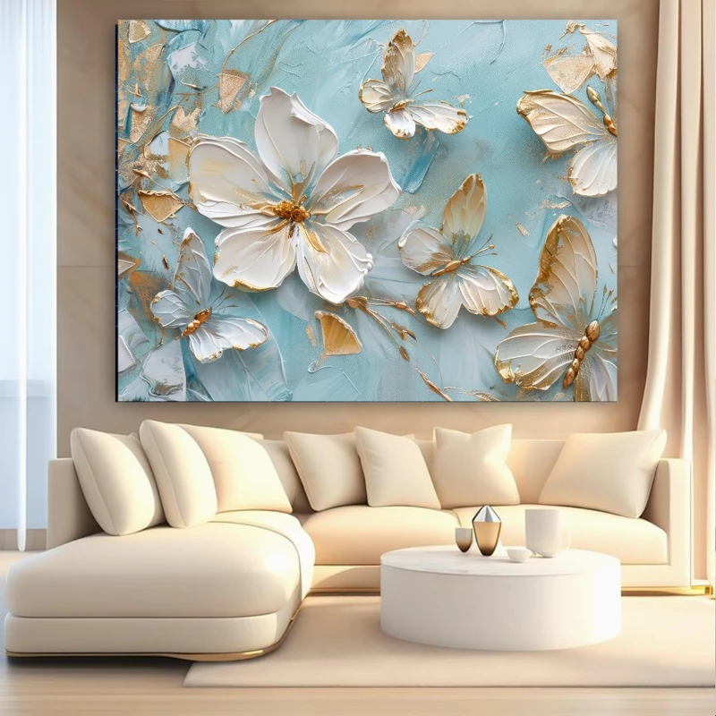 پوستر پارچه ای طرح مخمل نقاشی گل مدل فیروزه کد BK24673