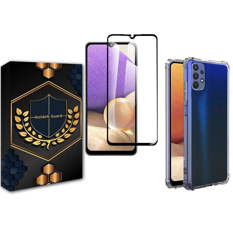 کاور گلدن گارد مدل کپسولی مناسب برای گوشی موبایل سامسونگ Galaxy A32 4G به همراه محافظ صفحه نمایش شیشه ای