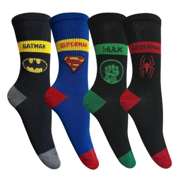 جوراب ساق بلند مردانه تن پوش هنگامه مدل پنبه کش اسپایدرمن،هالک،سوپرمن،بتمن مجموعه 4 عددی