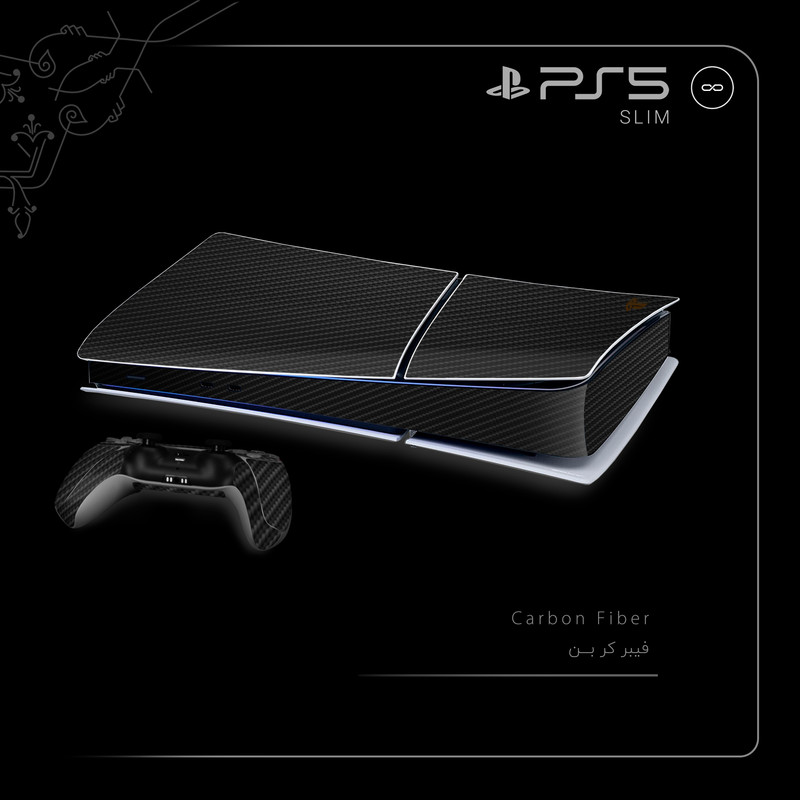 برچسب کنسول و دسته بازی PS5 Slim Digital Edition ماهوت مدل Carbon Fiber