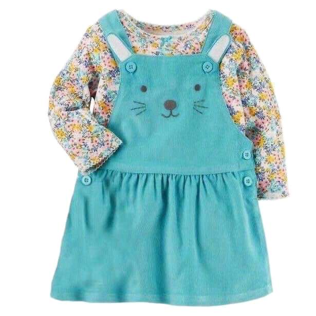 ست تی شرت و سارافون نوزادی کارترز مدل مخمل رنگ آبی