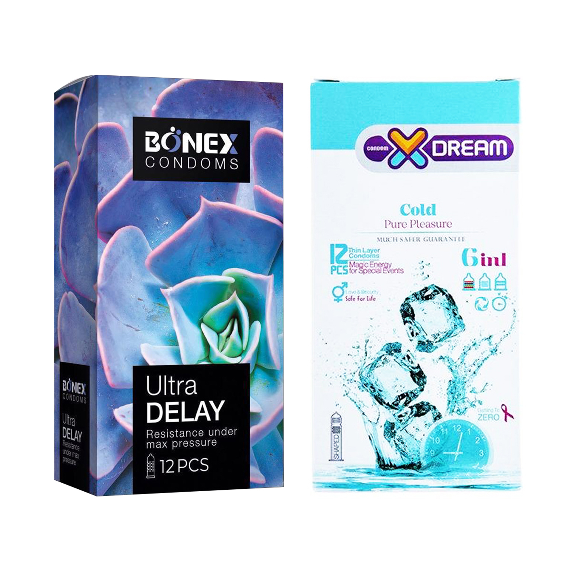 کاندوم بونکس مدل Ultra Delay بسته 12 عددی به همراه کاندوم ایکس دریم مدل Cold بسته 12 عددی