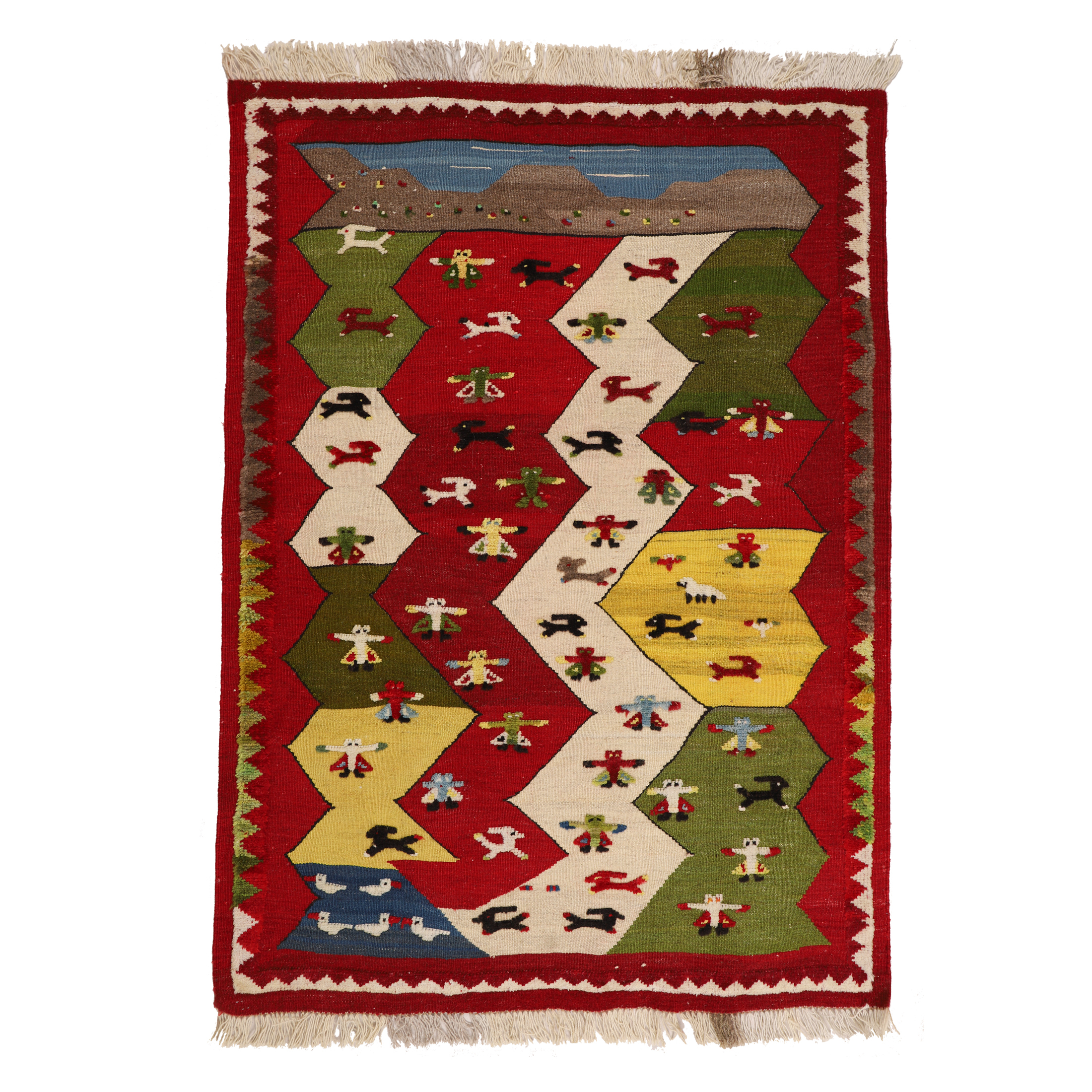 گلیم دستبافت یک و نیم متری طرح قشقایی کد 140353 