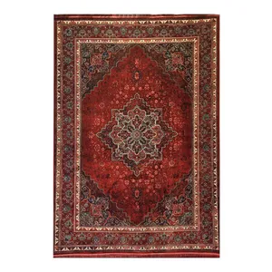 فرش ماشینی 1200 شانه زمینه قرمز لاکی حاشیه سبز مدل آوانگارد طرح هر‌یس