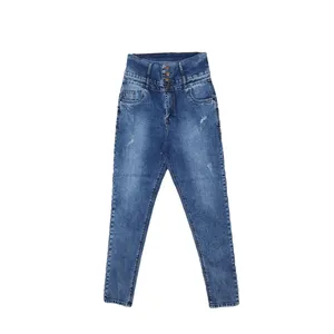 شلوار جین زنانه مدل کمر گن دار رنگ آبی