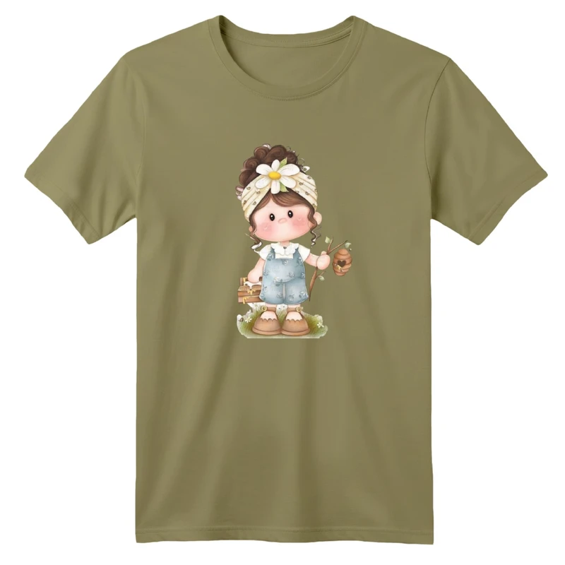 تی شرت آستین کوتاه بچگانه مدل دخترک کد 13 رنگ کرم تیره