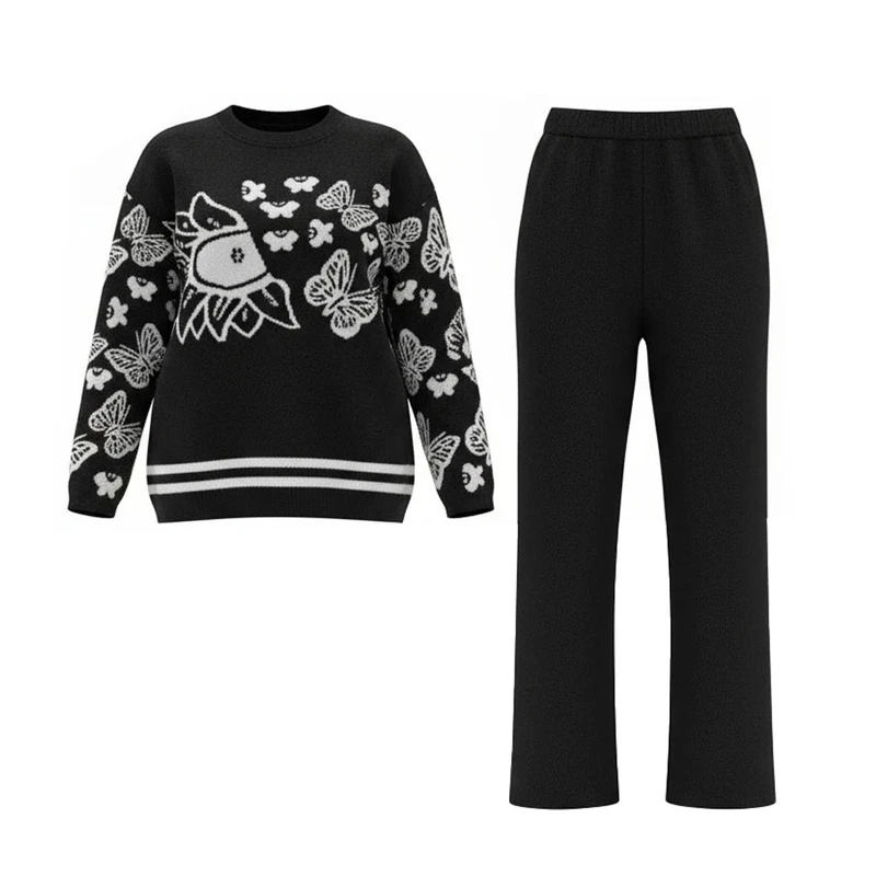 ست پلیور و شلوار زنانه مدل ویانا طرح پروانه