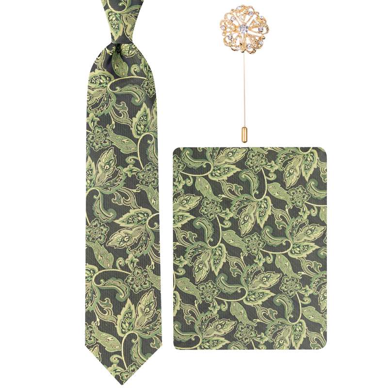ست کراوات و دستمال جیب و گل کت مردانه مدل GF-F1056RE-GR