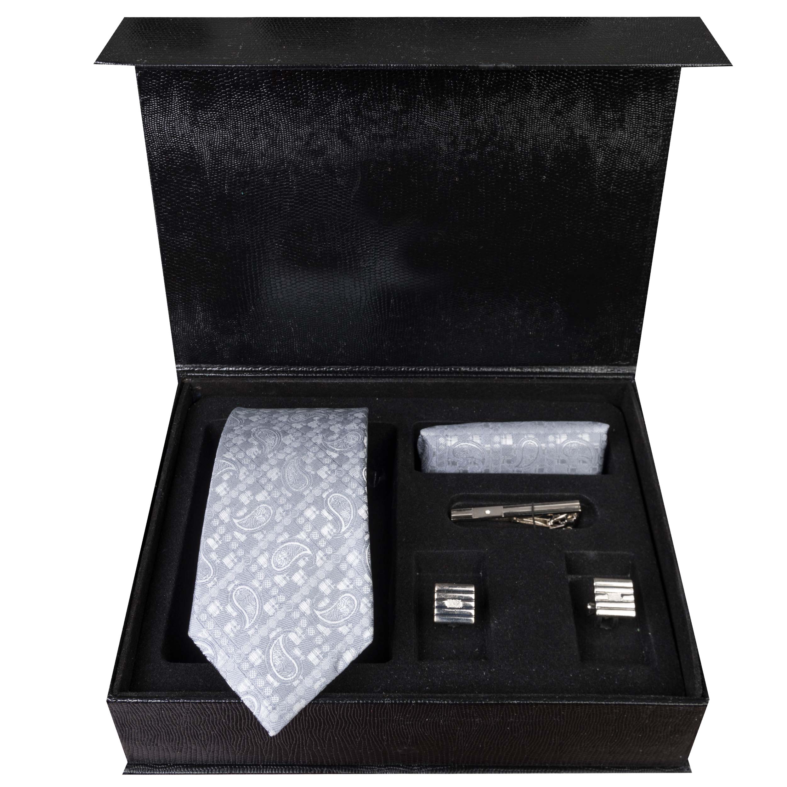 ست کراوات و دستمال جیب و دکمه سردست مردانه مدل GF-PA319-GR