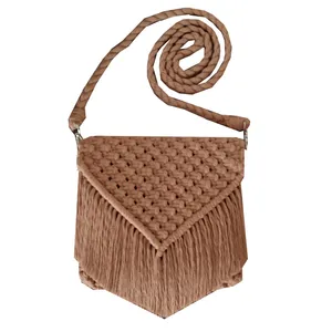 کیف دوشی دست دوز زنانه مدل مکرومه بافی