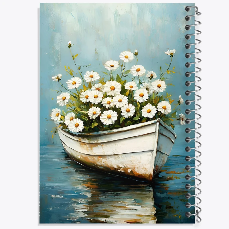دفتر ژورنال نویسی 50 برگ خندالو مدل نقطه ای طرح قایق گل بابونه کد F6604