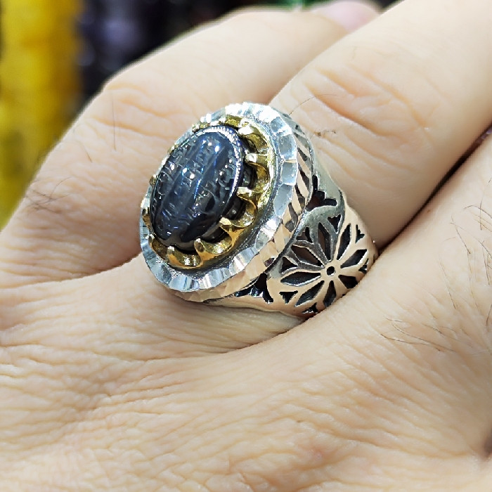 انگشتر نقره مردانه نقره جات بافندگان مدل سنگ حدید هفت جلاله کد 254