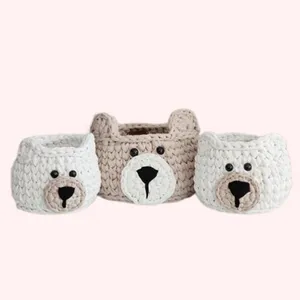 ست سبد بافتنی مدل تریکو طرح خرسی کد 33 مجموعه 3 عددی