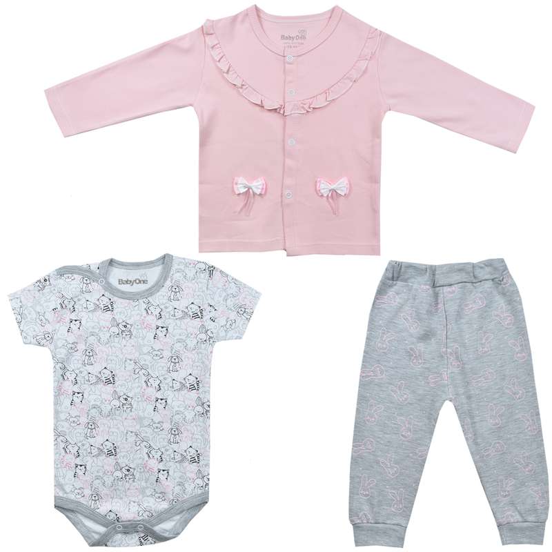 ست 3 تکه لباس نوزادی بی بی وان مدل خرگوش چین دار