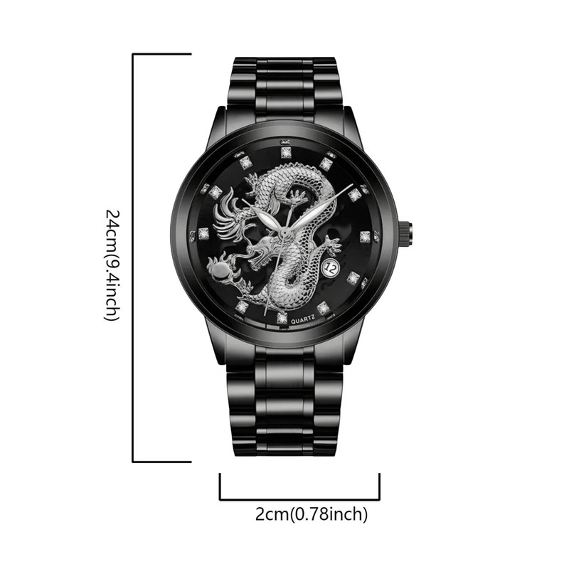 ساعت مچی عقربه‌ای مردانه کوارتز مدل دراگون بند فلزی کد 3
