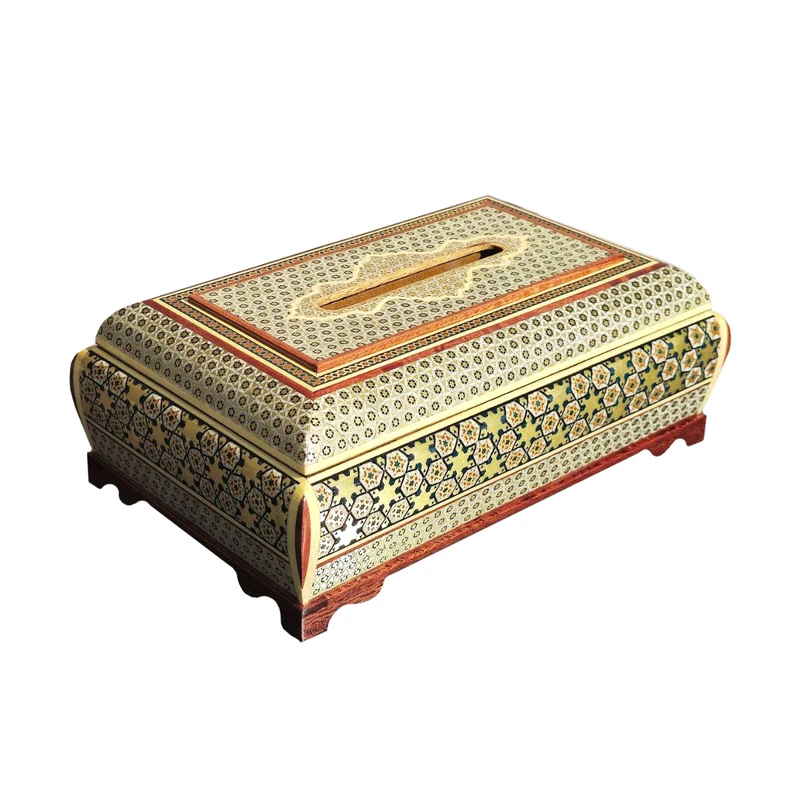 جای دستمال کاغذی خاتم کاری چوبی طرح آذرخش