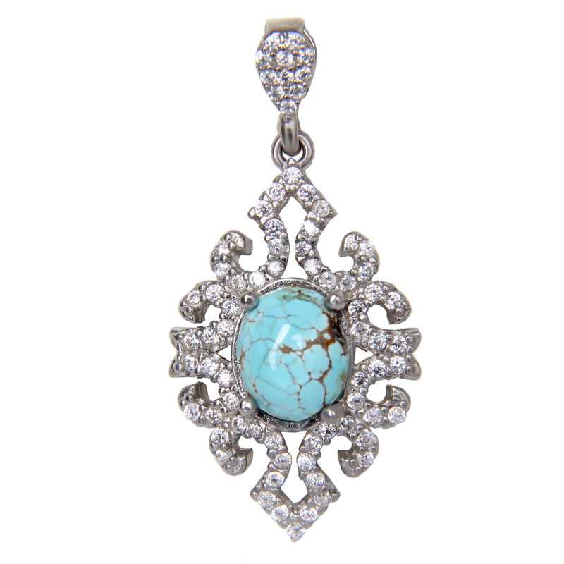 آویز گردنبند نقره زنانه مدل فیروزه نیشابور آبکاری رادیوم کد PKR_375 آویز گردنبند نقره زنانه مدل فیروزه نیشابور آبکاری رادیوم کد PKR_375