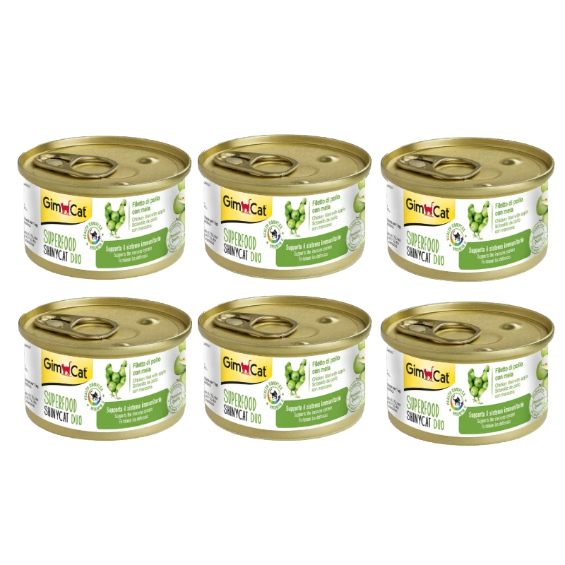 کنسرو غذای گربه بالغ جیم کت مدل Superfood Chicken Fillet & Apple طعم فیله مرغ و سیب وزن 70 گرم بسته 6 عددی