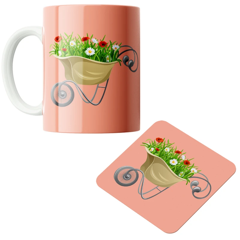 ماگ پاد آفرین مدل سبد گل کد DKC351 به همراه زیر لیوانی