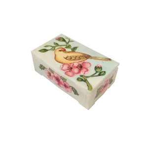 جعبه جواهرات استخوانی طرح گل و مرغ کد B 322