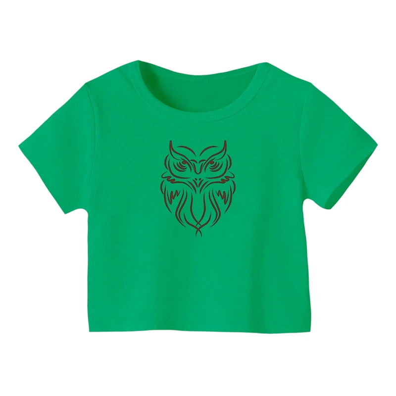 کراپ‌ تی‌شرت آستین کوتاه زنانه مدل جغد کد ۱