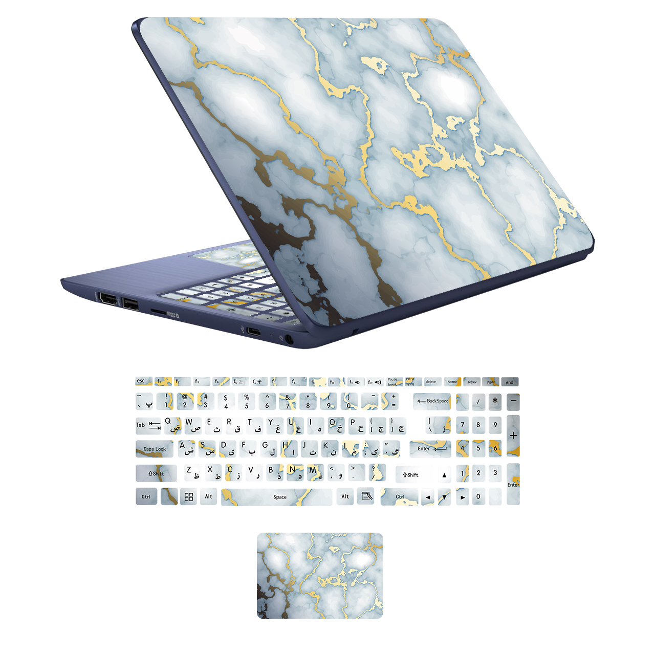 استیکر لپ تاپ مدل marbel کد 13 مناسب برای لپ تاپ 15 تا 17 اینچ به همراه برچسب حروف فارسی کیبورد