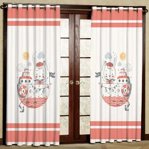 پرده طرح کودک خرگوش و کشتی مدل مخمل پانچی کد 2_1050 W سایز 140x280 سانتی متر