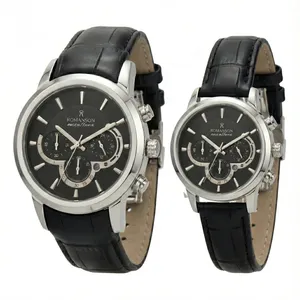 ست ساعت مچی عقربه‌ای کوارتز زنانه و مردانه رومانسون مدل اسپرت لوکس تک موتوره بند چرم قفل فیکس کد R5j