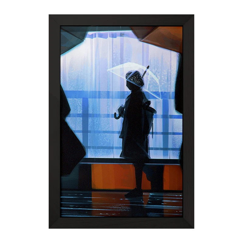 تابلو خندالو مدل دختر در روز بارانی کد F1099