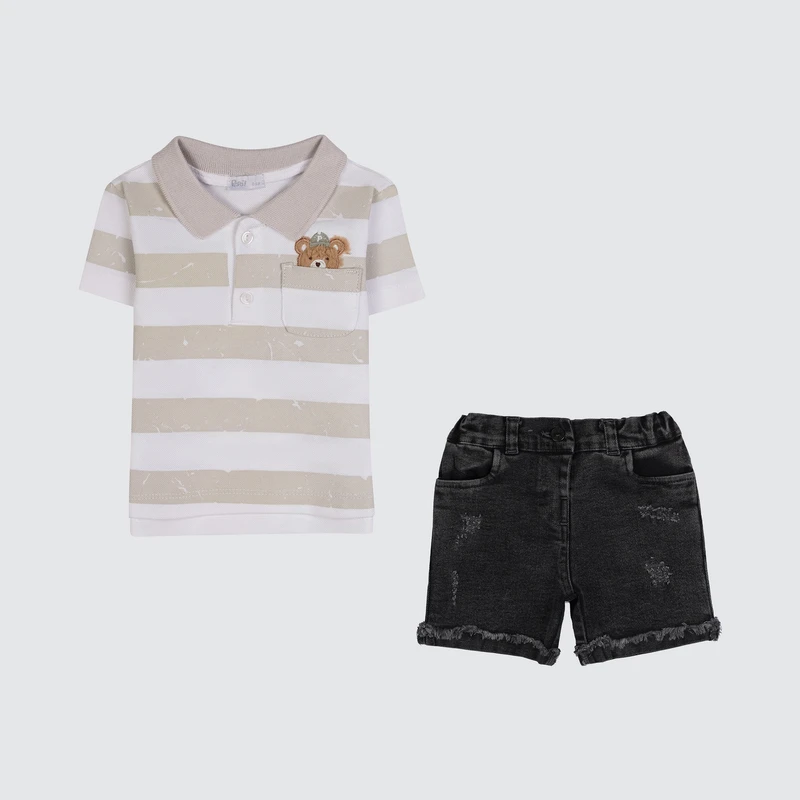 ست پولوشرت و شلوارک نوزادی پسرانه پاپو مدل 305060