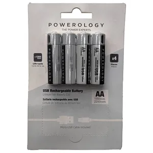 Powerology USB Rechargeable batteries PRUBAA 4 on pack