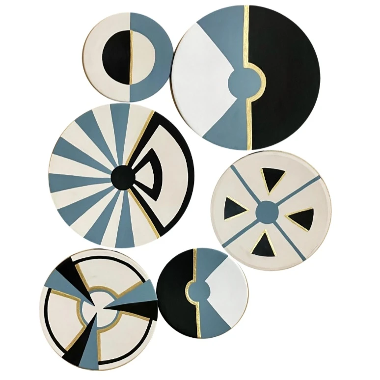 بشقاب دیوارکوب سفالی طرح مدرن کدA8 مجموعه ۶ عددی 