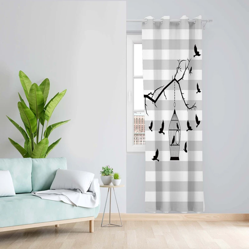 پرده طرح پرنده مدل مخمل پانچی کد 5333L z سایز 140x200 سانتی متر