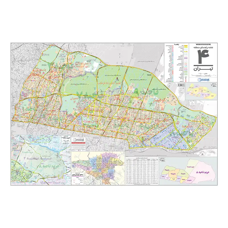 نقشه راهنمای منطقه ۴ تهران گیتاشناسی نوین کد ۱۳۰۴