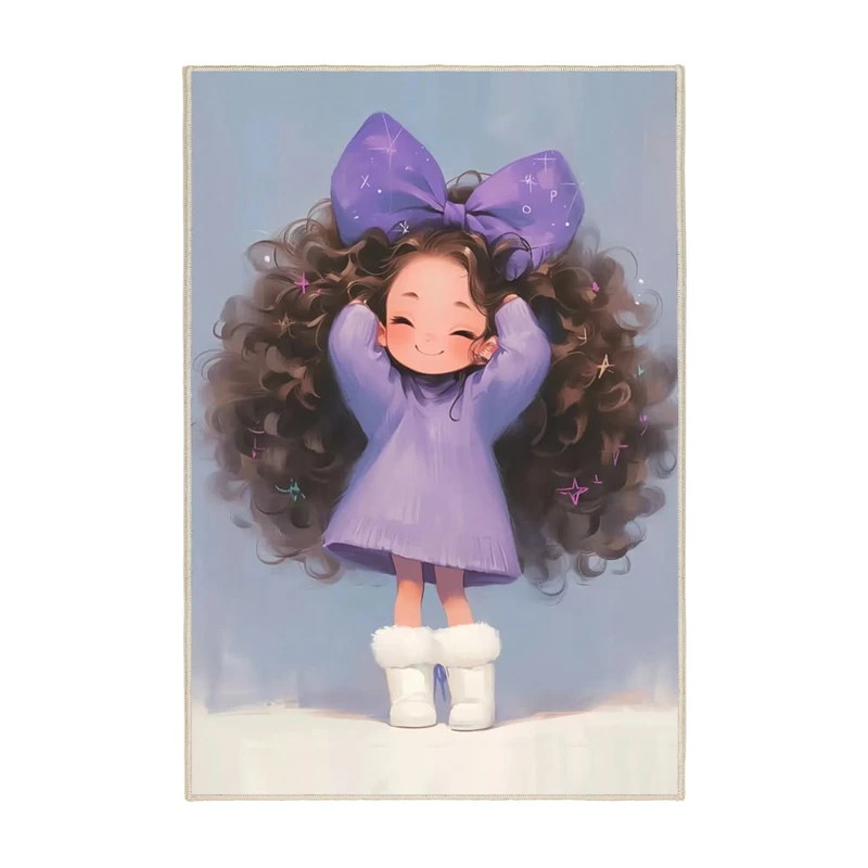 فرش ماشینی 1000 شانه زمینه طوسی حاشیه بنفش مدل اورکوم طرح اتاق کودک کد kids.9022.1