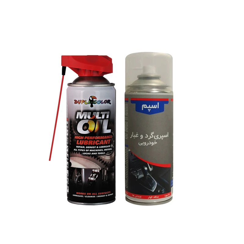 اسپری پاک کننده گردوغبار خودرو و روان کننده قطعات خودرو دوپلی کالر مدل d-oil2 حجم 400 میلی لیتر مجموعه 2عددی