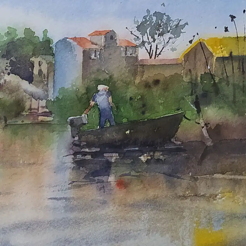 نقاشی آبرنگ طرح تالاب انزلی کد 61