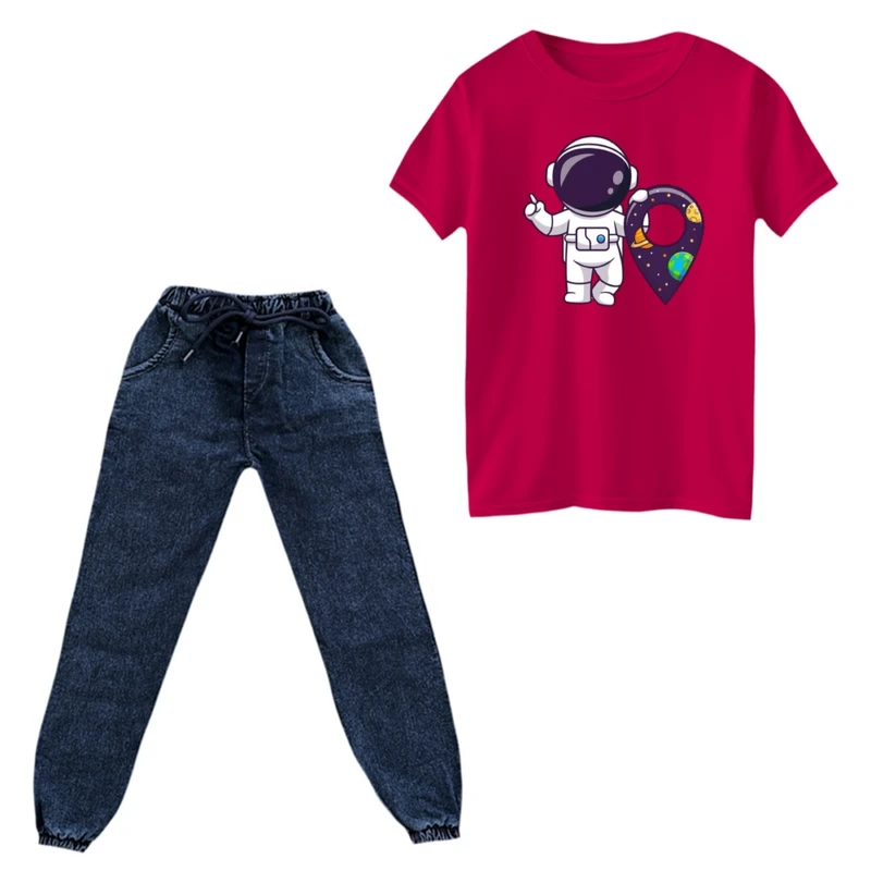 ست تی‌شرت و شلوار پسرانه مدل فضانورد کد ۸