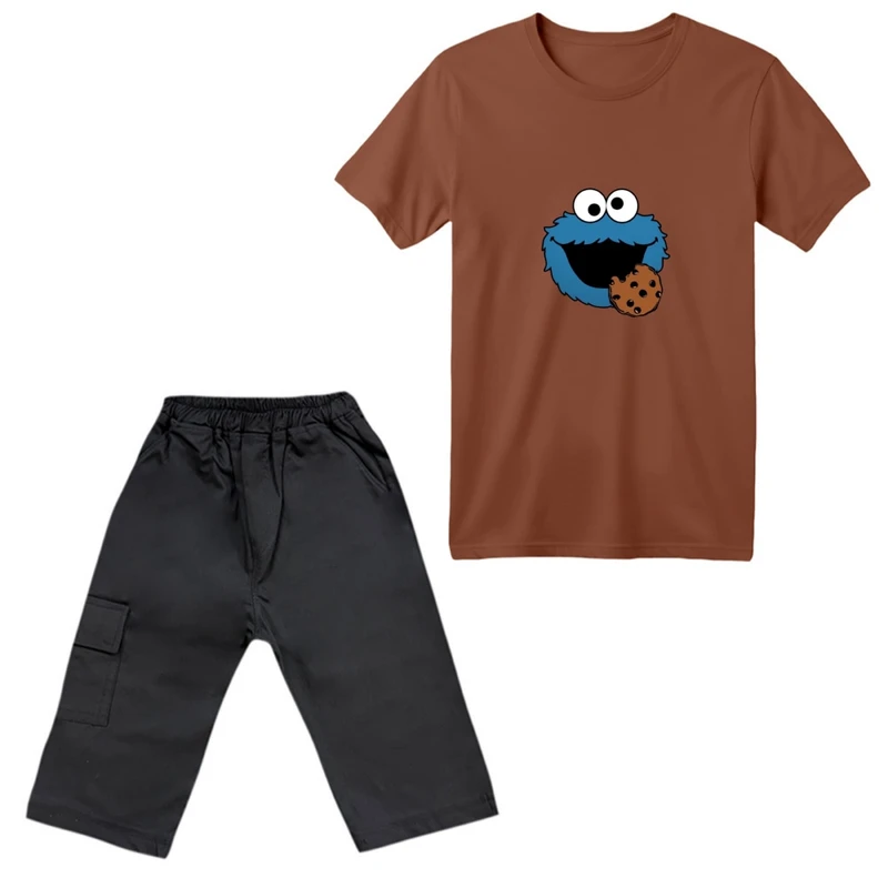 ست تی‌شرت آستین کوتاه و شلوارک پسرانه مدل هیولا کد 02