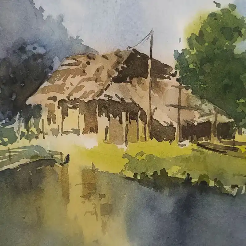 نقاشی آبرنگ طرح کلبه جنگلی کد 70